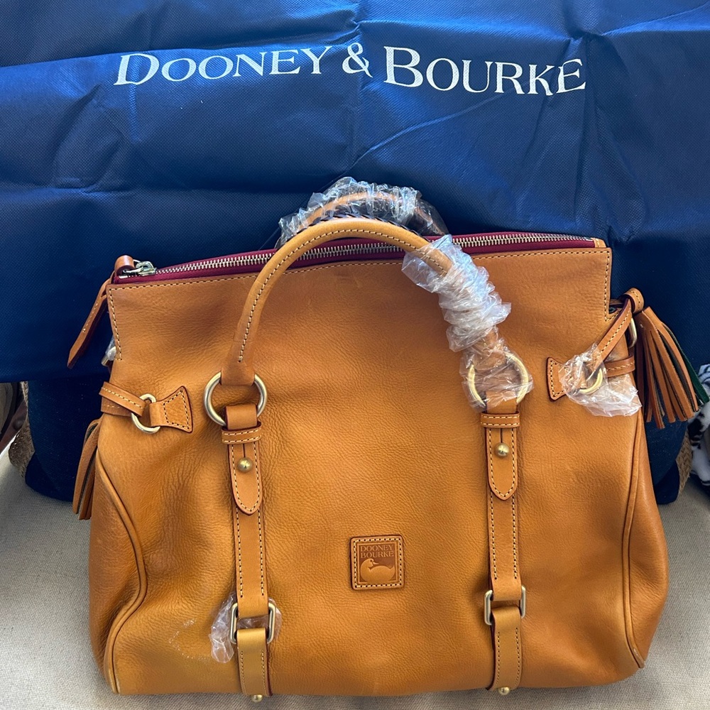 Dooney and Bourke Florentine leather satchel bag in mustard, NWT.
